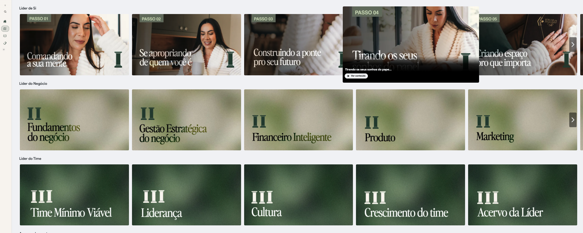 Visão completa das trilhas Líder de Si, Líder do Negócio e Líder do Time